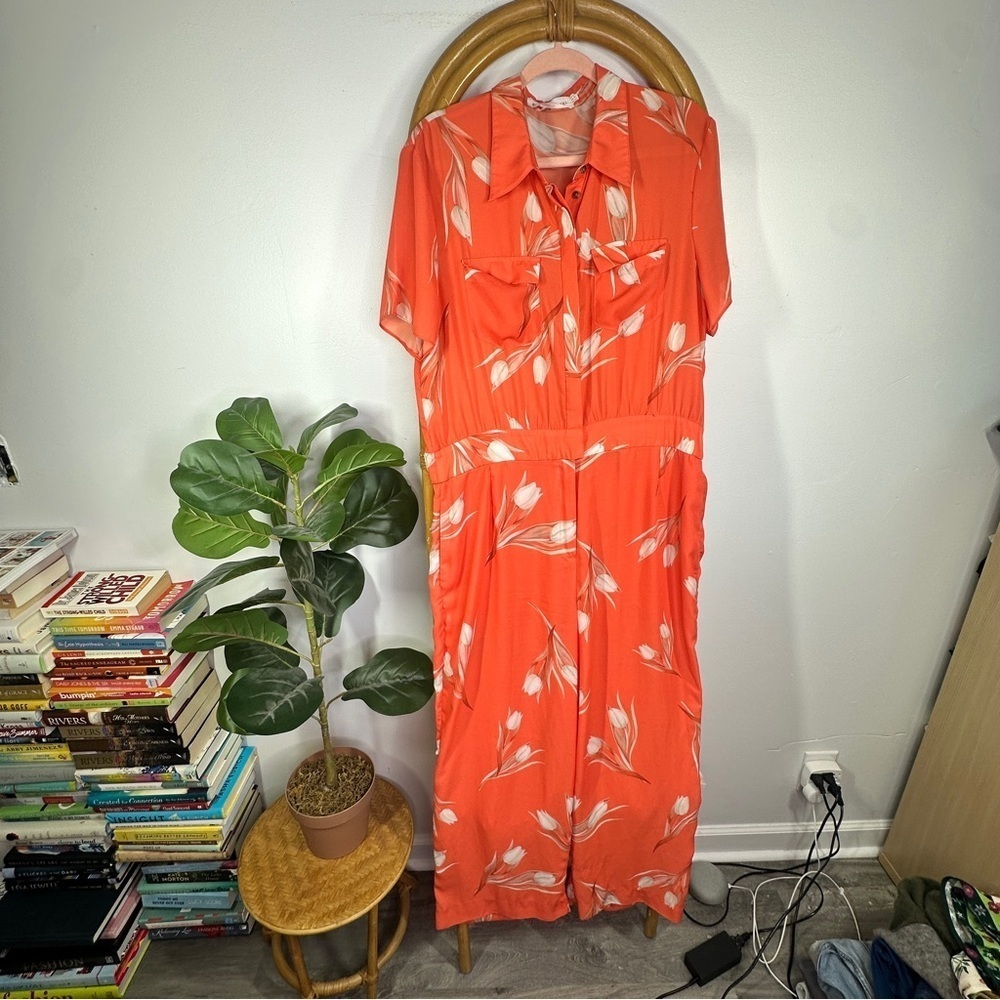 Frame and Partners Orange Floral Jumpsuit sz 12 - Picture 3 of 7